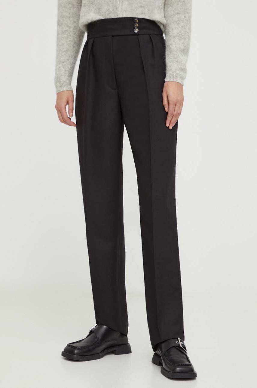 Day Birger et Mikkelsen pantaloni de lana culoarea negru, fason chinos, high waist