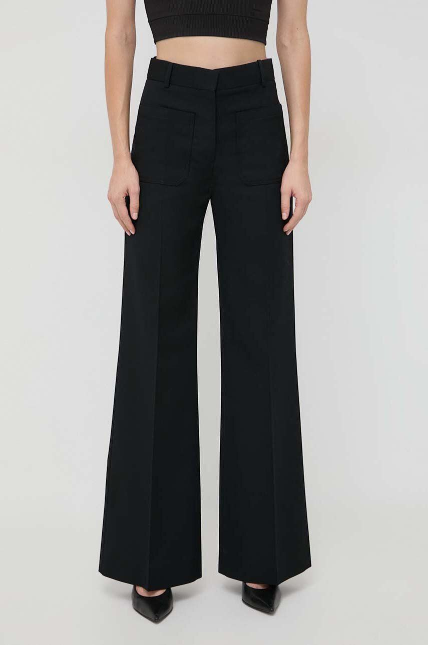 Levně Kalhoty s příměsí vlny Victoria Beckham černá barva, široké, high waist, 1124WTR005115A