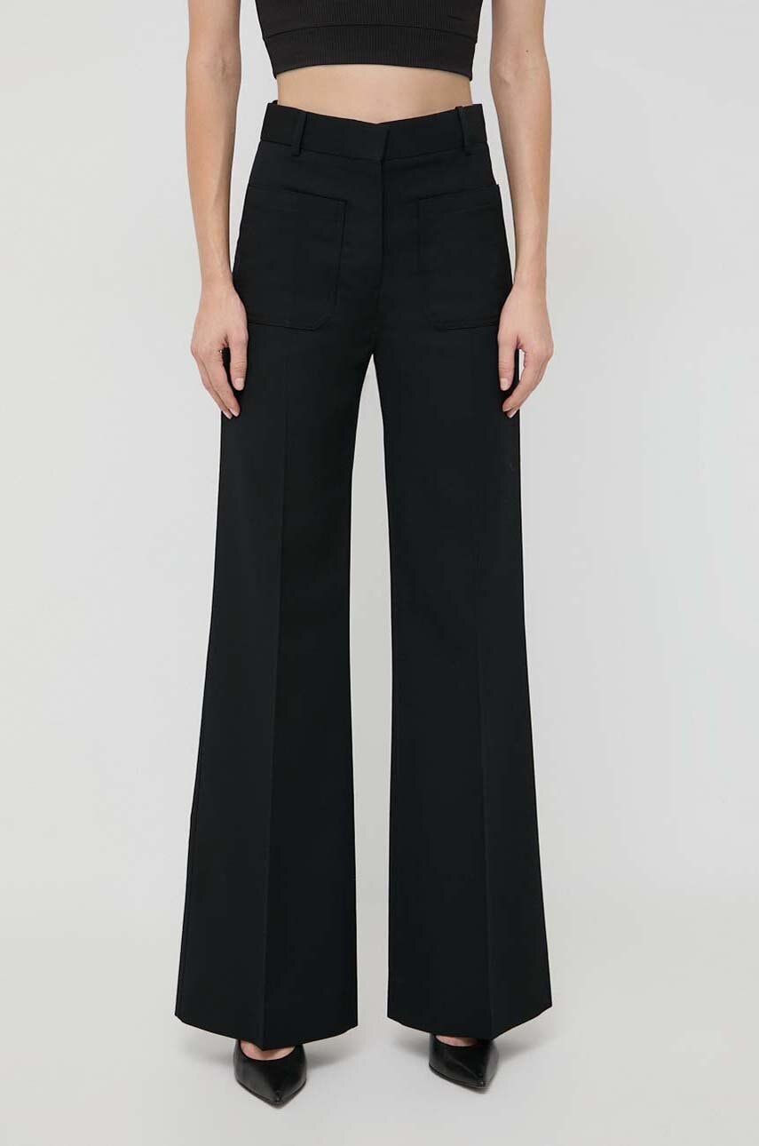 Victoria Beckham pantaloni din lana culoarea negru, lat, high waist