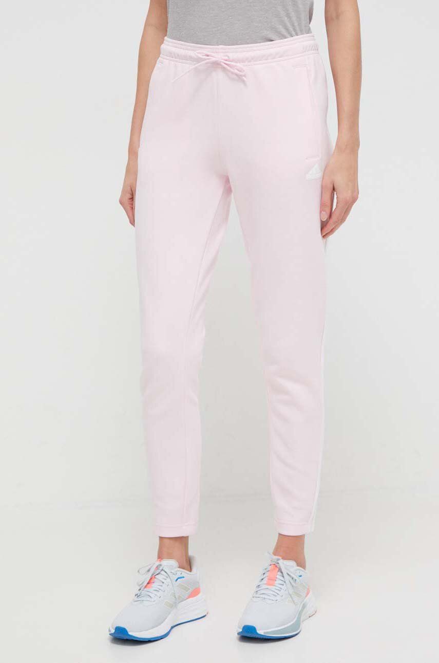 adidas pantaloni de trening culoarea roz, cu imprimeu IS3676