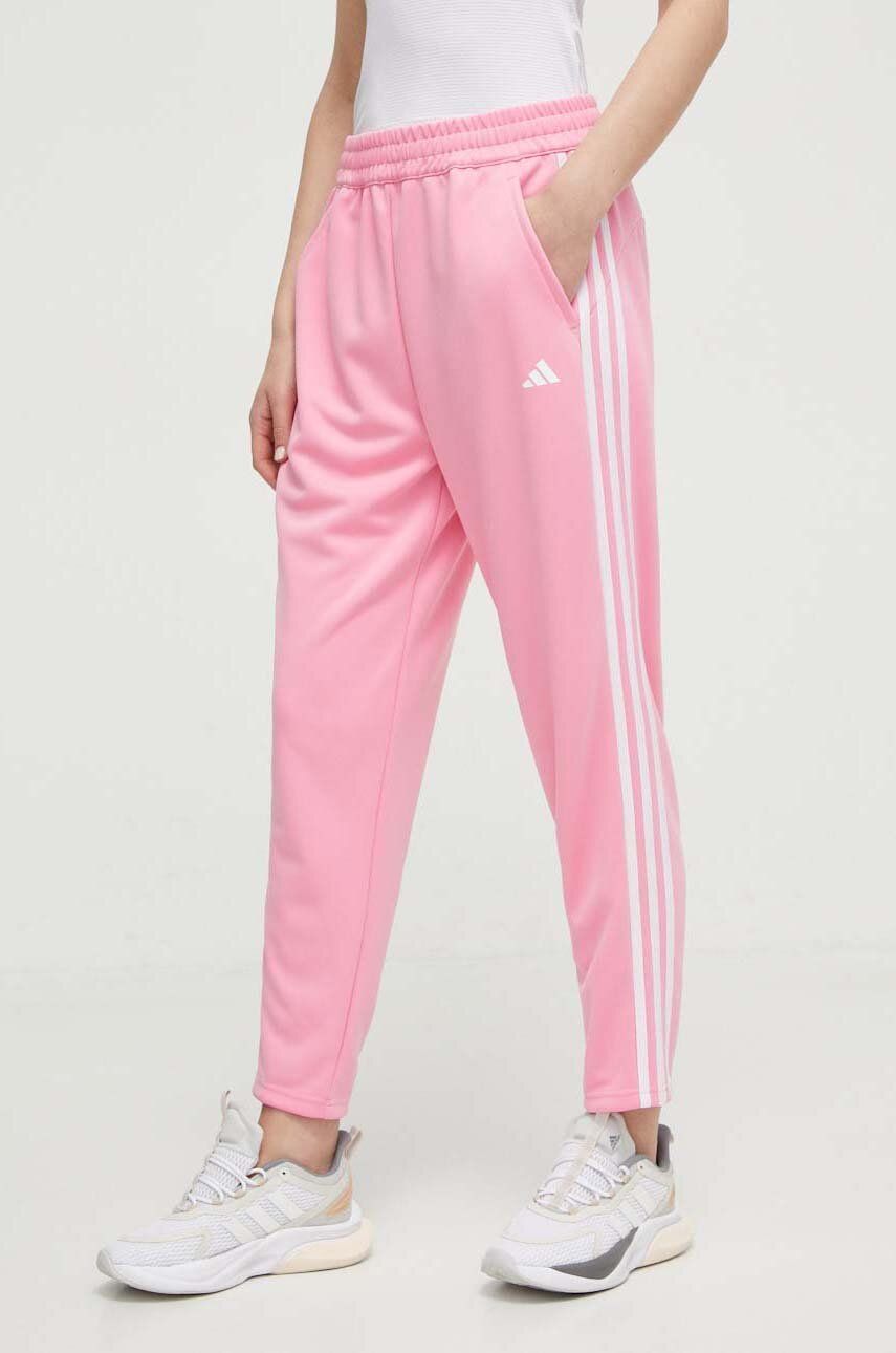 adidas Performance pantaloni de antrenament Training Essentials culoarea roz, cu imprimeu IS3968