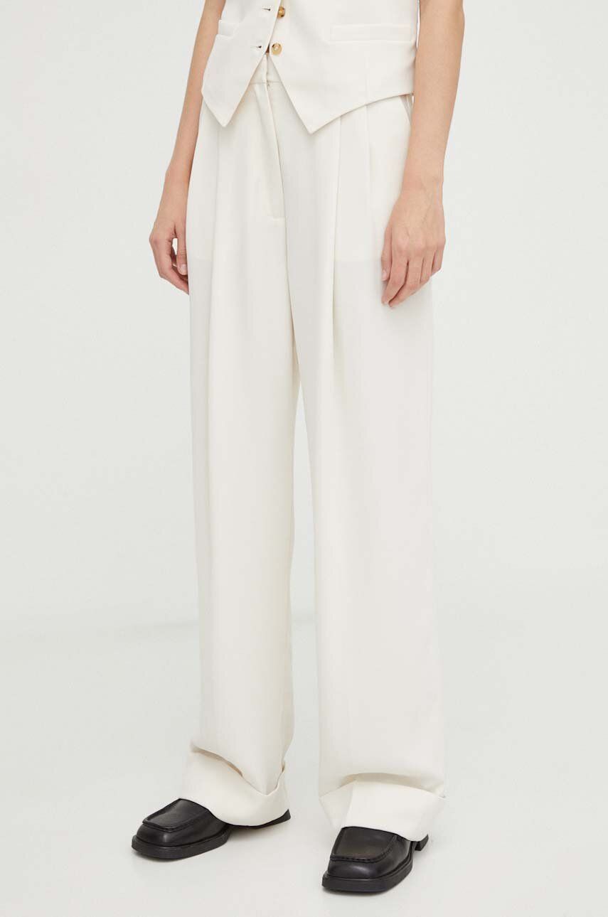 Day Birger Et Mikkelsen Pantaloni Femei, Culoarea Bej, Lat, High Waist