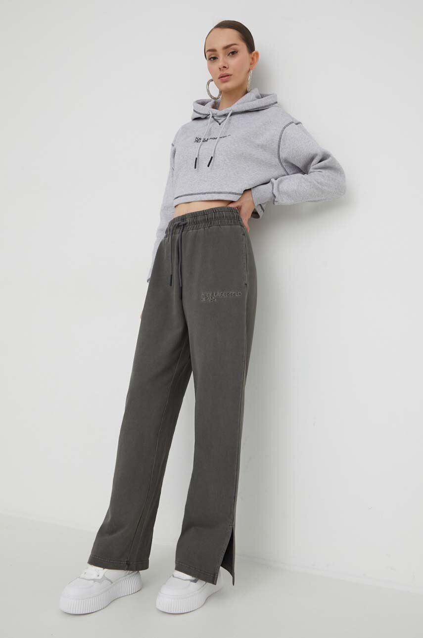 Levně Bavlněné tepláky Karl Lagerfeld Jeans šedá barva