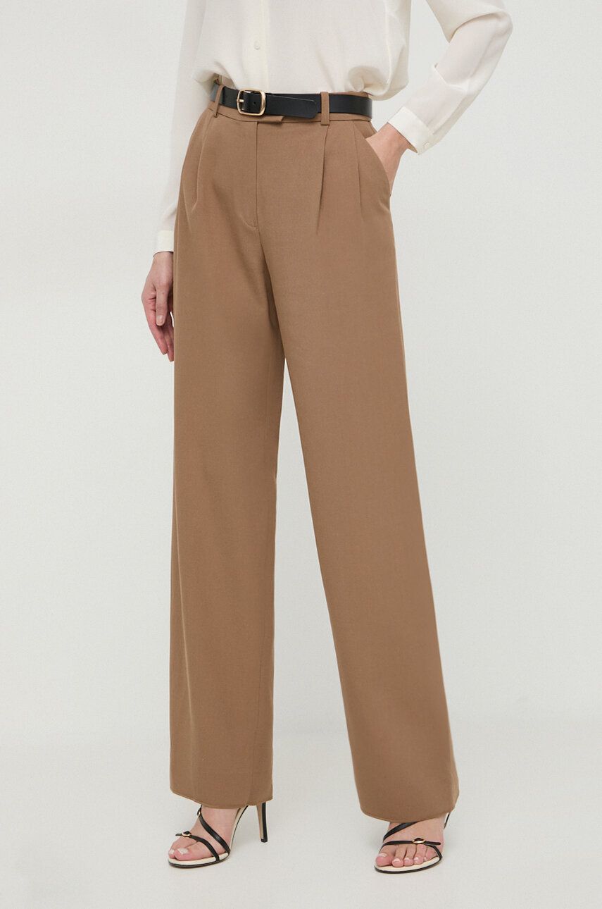 Luisa Spagnoli pantaloni femei, culoarea maro, drept, high waist