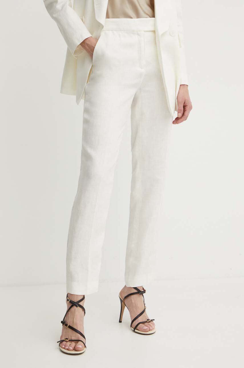 Plátěné kalhoty Luisa Spagnoli ALEX béžová barva, přiléhavé, high waist, 541042