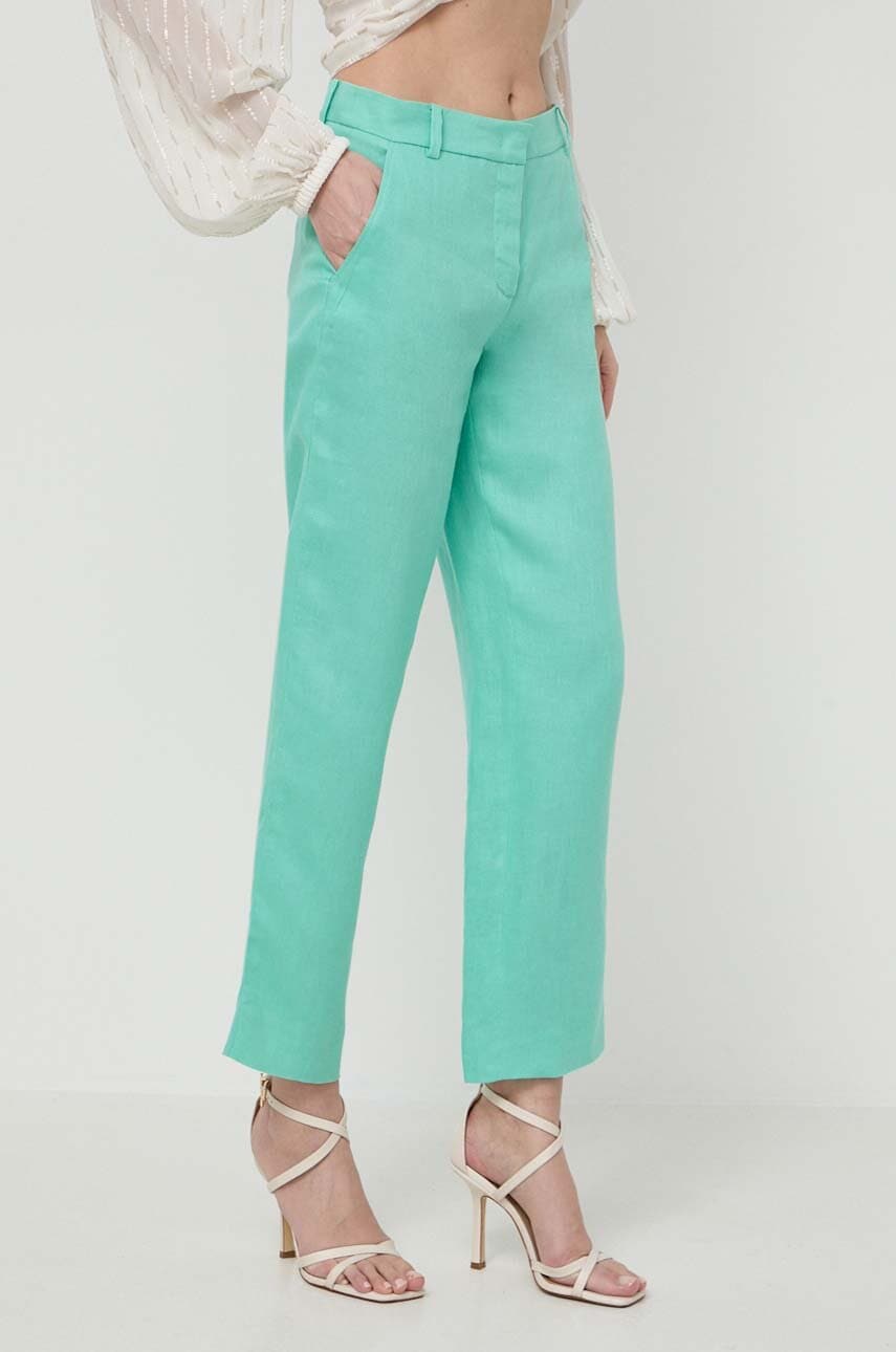 Luisa Spagnoli pantaloni din in ARGANO culoarea verde, drept, high waist, 541139 Luisa Spagnoli pantaloni din in ARGANO culoarea verde, drept, high waist, 541139