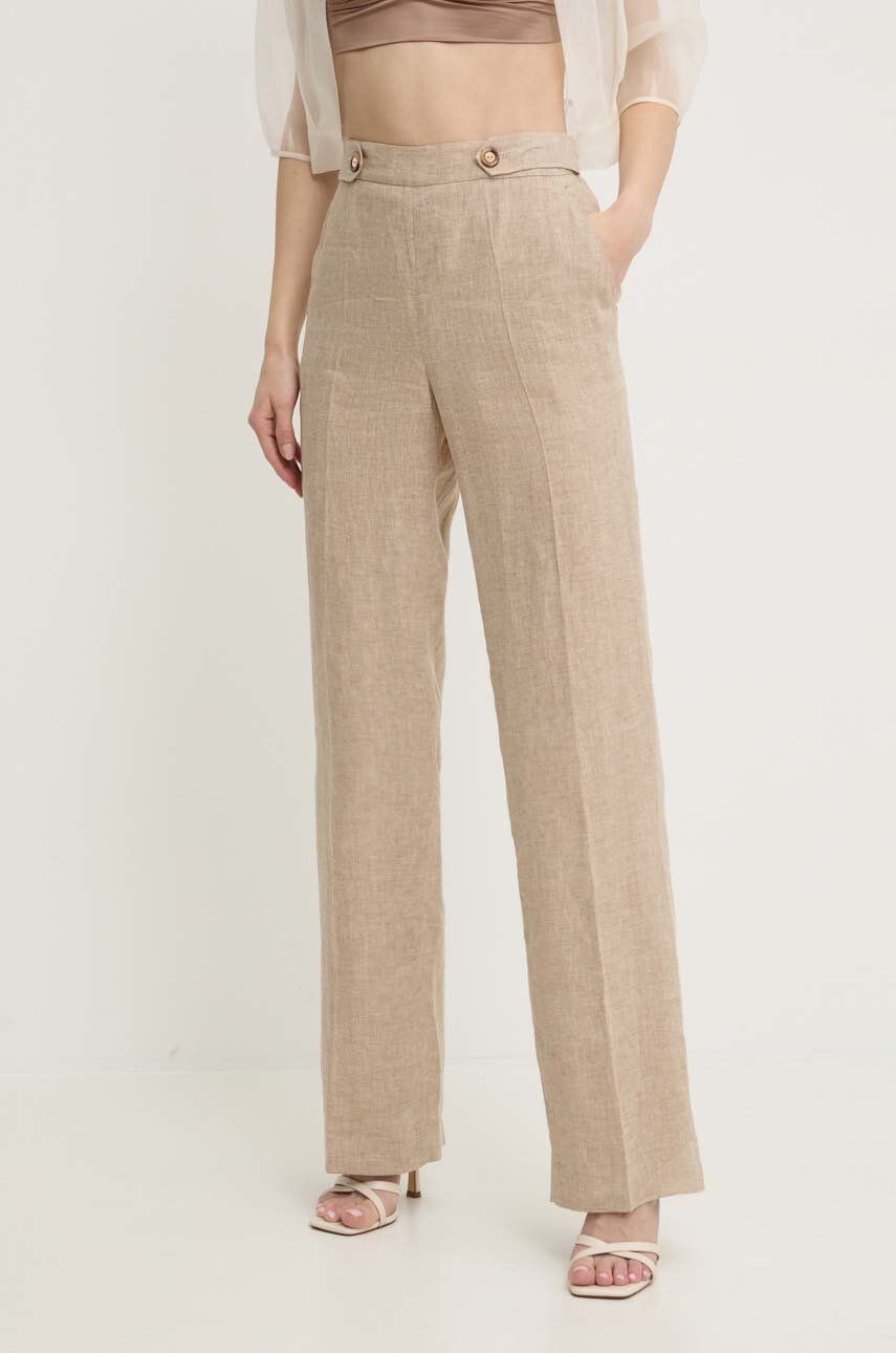 Luisa Spagnoli pantaloni din in culoarea maro, drept, high waist