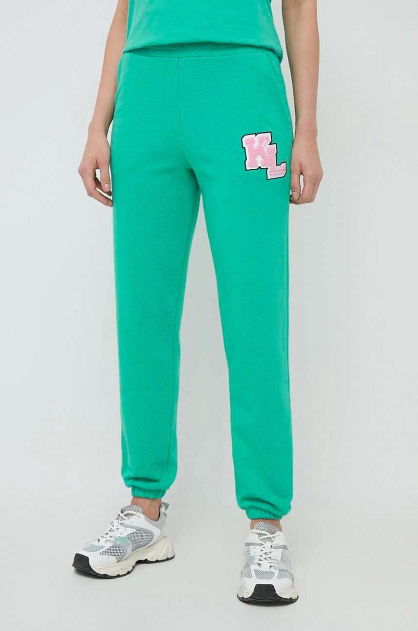 Karl Lagerfeld pantaloni de trening culoarea verde, cu imprimeu