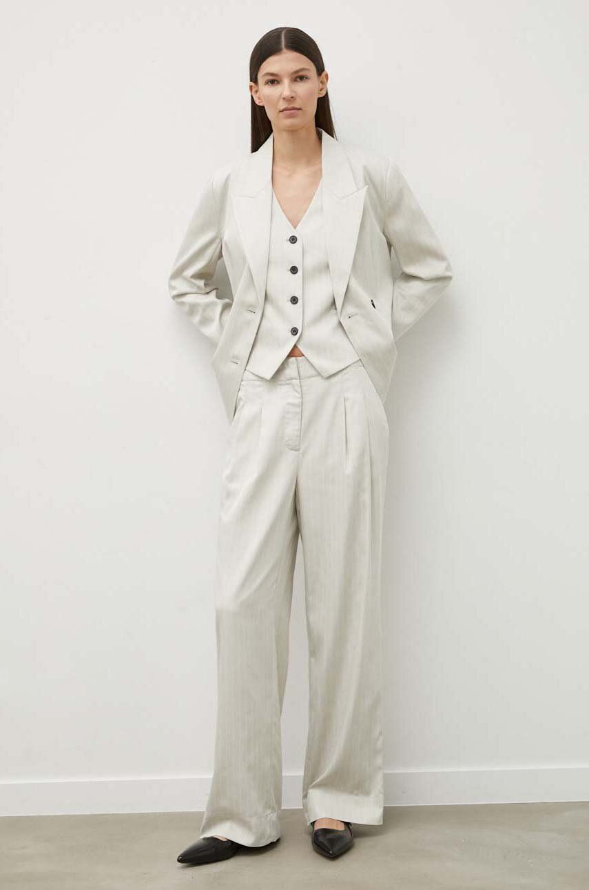 Bruuns Bazaar pantaloni PinBBMadelie pants femei, culoarea gri, lat, high waist, BBW3832