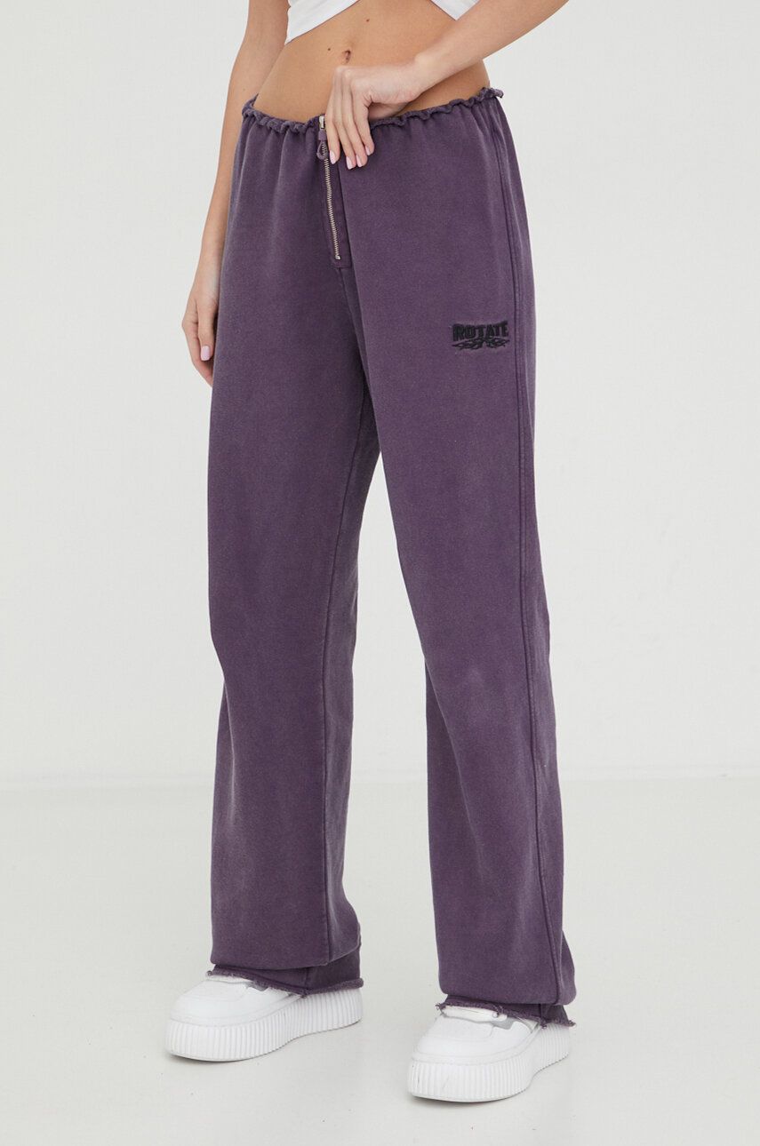 Rotate pantaloni de trening din bumbac culoarea violet, neted