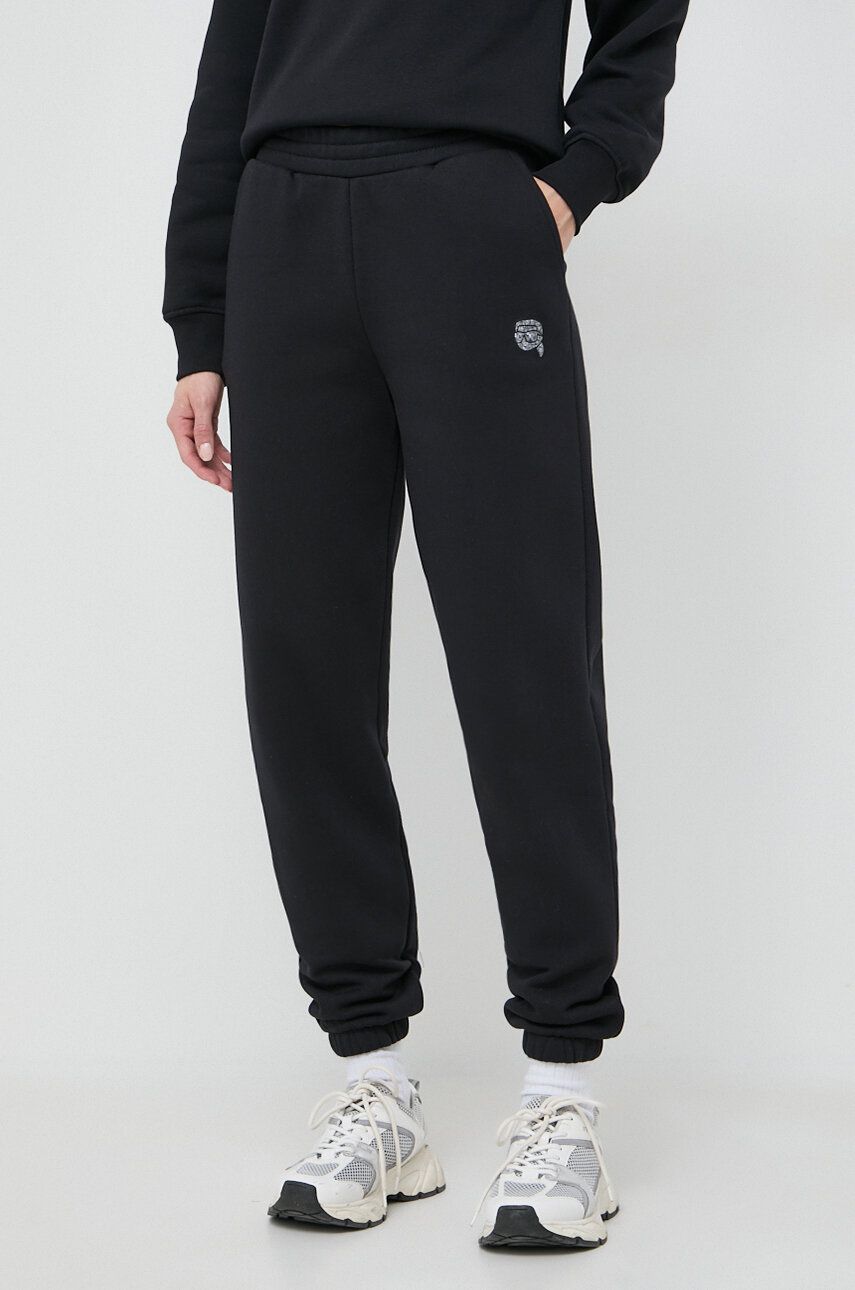 E-shop Kalhoty Karl Lagerfeld dámské, černá barva, s aplikací