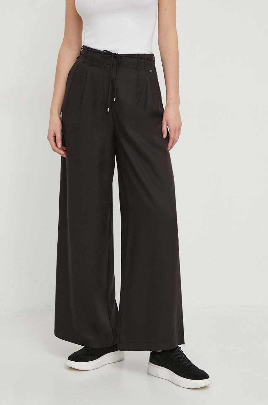 Pepe Jeans pantaloni femei, culoarea negru, lat, high waist