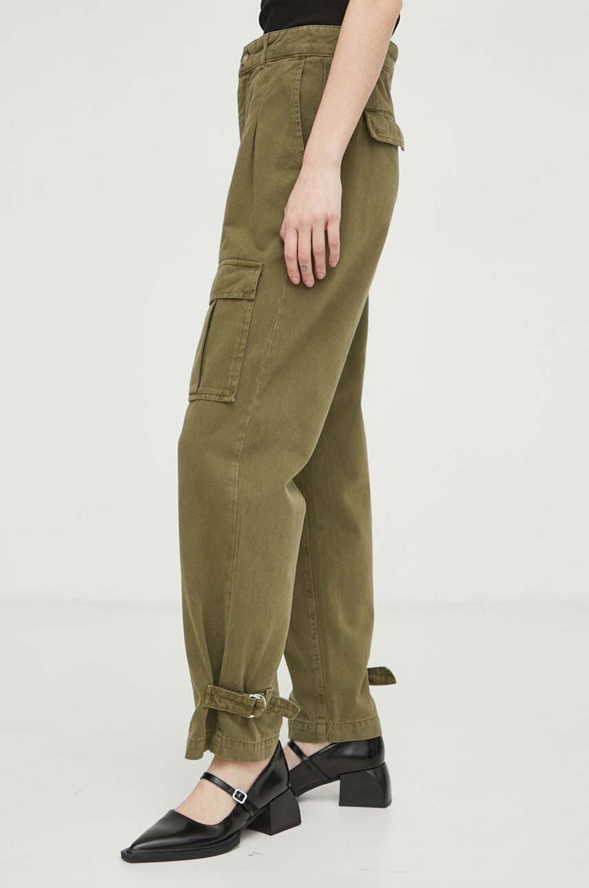 BA&SH pantaloni de bumbac culoarea verde, fason cargo, high waist