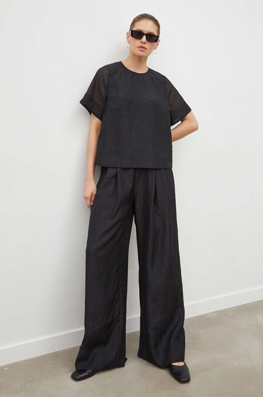 Lovechild pantaloni Mary-Anne femei, culoarea negru, drept, high waist