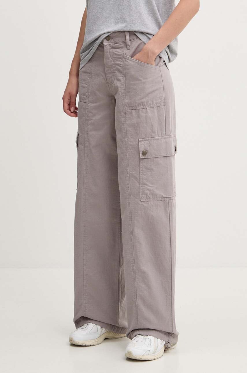 Levně Kalhoty Guess Originals dámské, hnědá barva, jednoduché, high waist