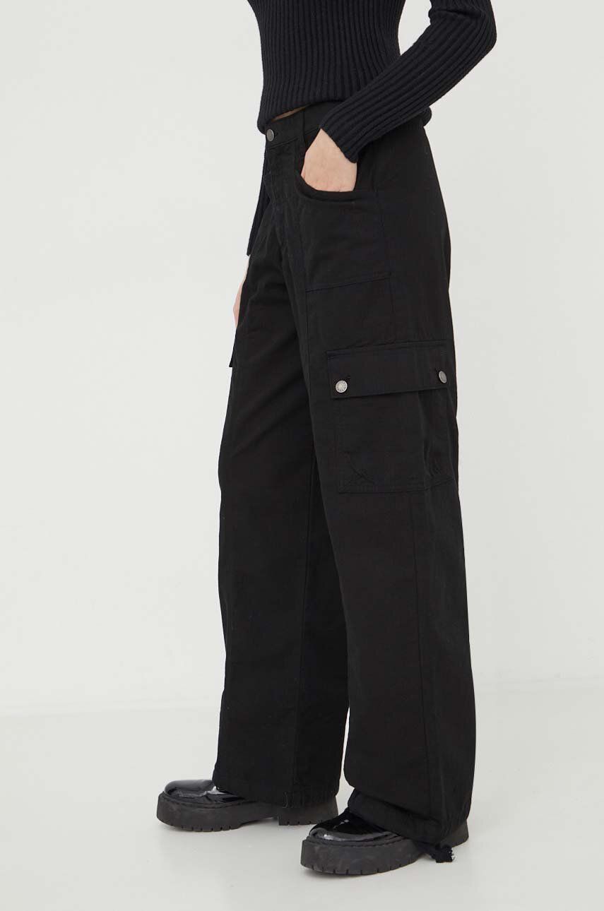 Levně Kalhoty Guess Originals dámské, černá barva, jednoduché, high waist