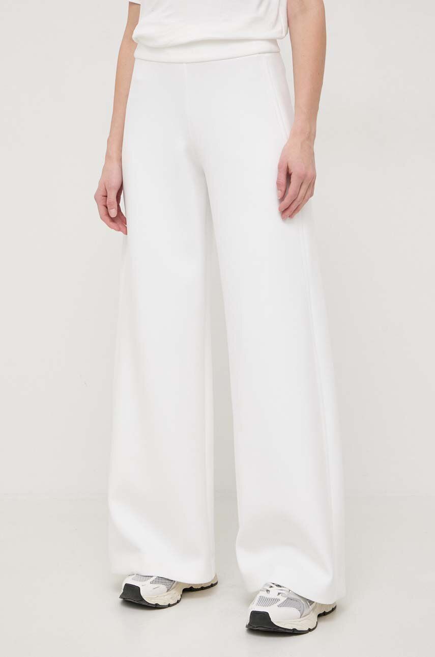 Max Mara Leisure pantaloni femei, culoarea alb, lat, high waist