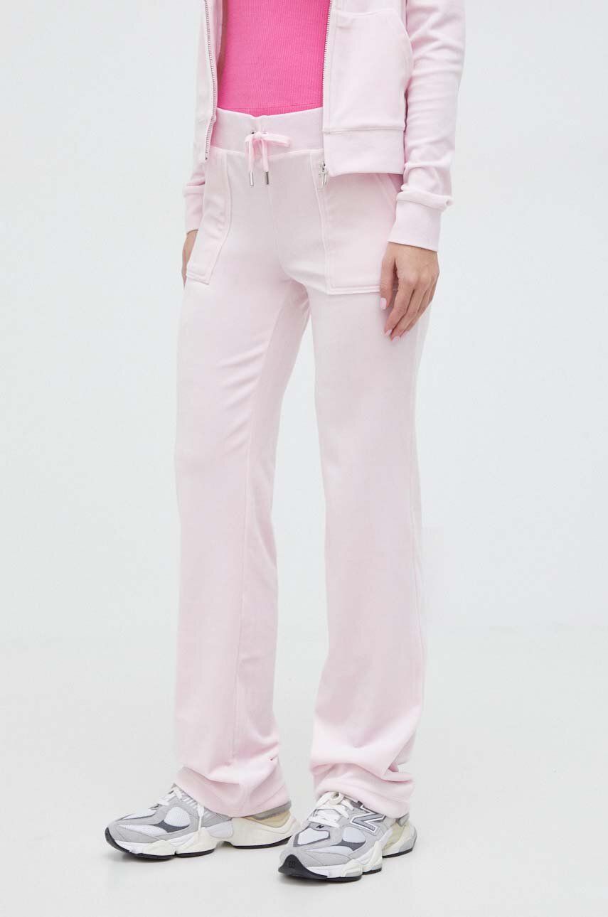 Juicy Couture pantaloni de trening din velur culoarea roz, neted