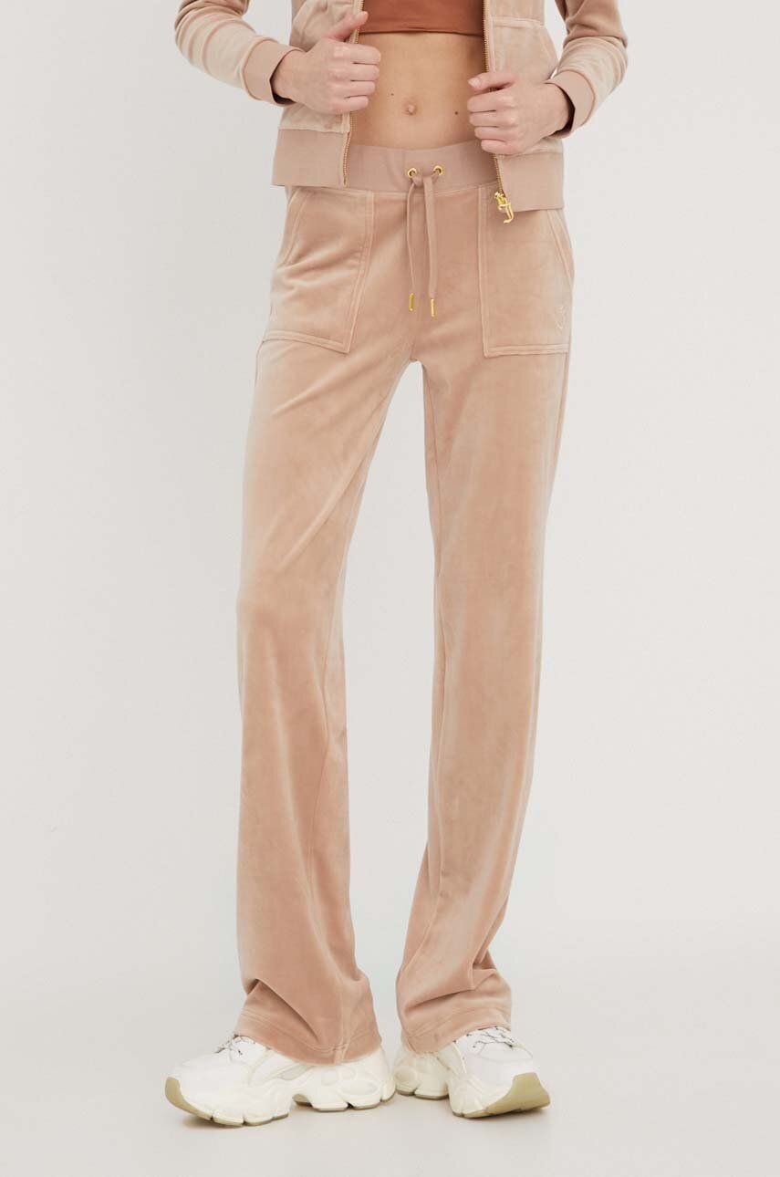 Juicy Couture pantaloni de trening din velur culoarea bej, neted