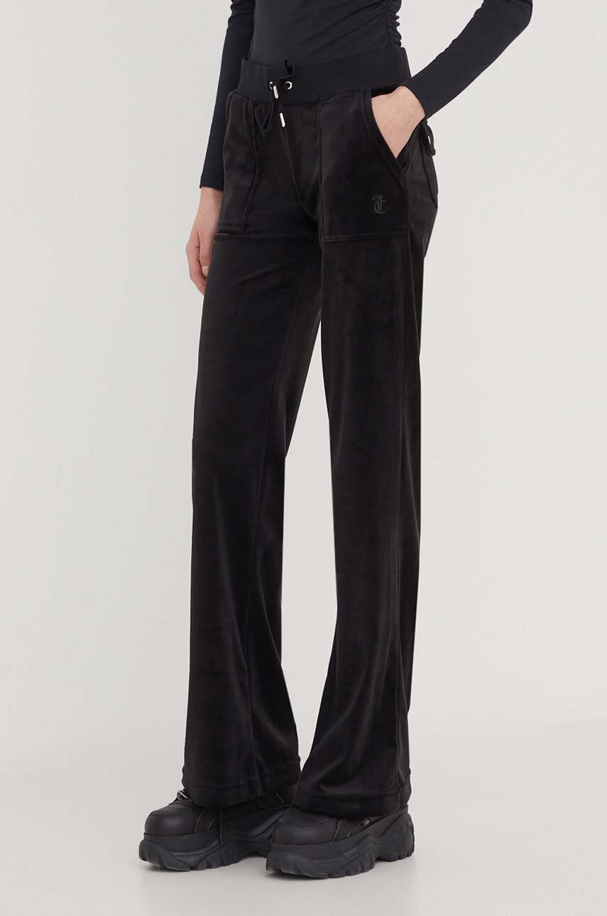 Juicy Couture pantaloni de trening din velur culoarea negru, neted