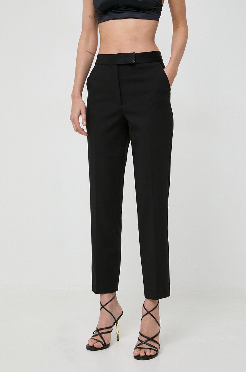 Ivy Oak pantaloni femei, culoarea negru, drept, high waist IO1100X5064