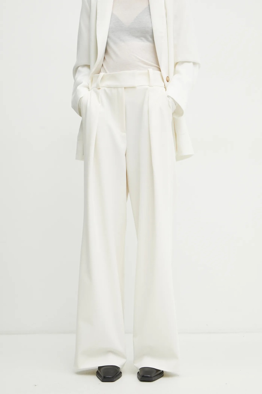 Ivy Oak pantaloni femei, culoarea alb, lat, high waist