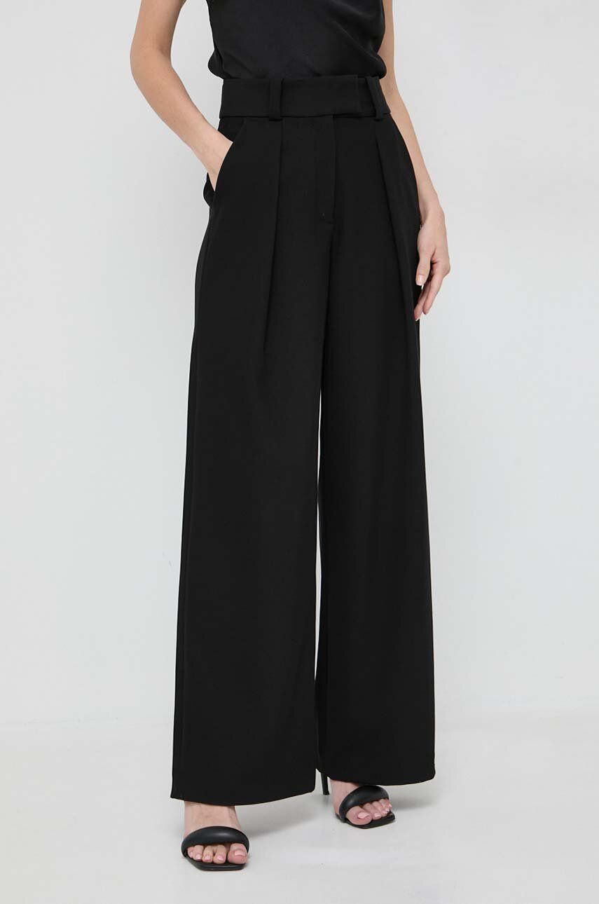 E-shop Kalhoty Ivy Oak dámské, černá barva, široké, high waist
