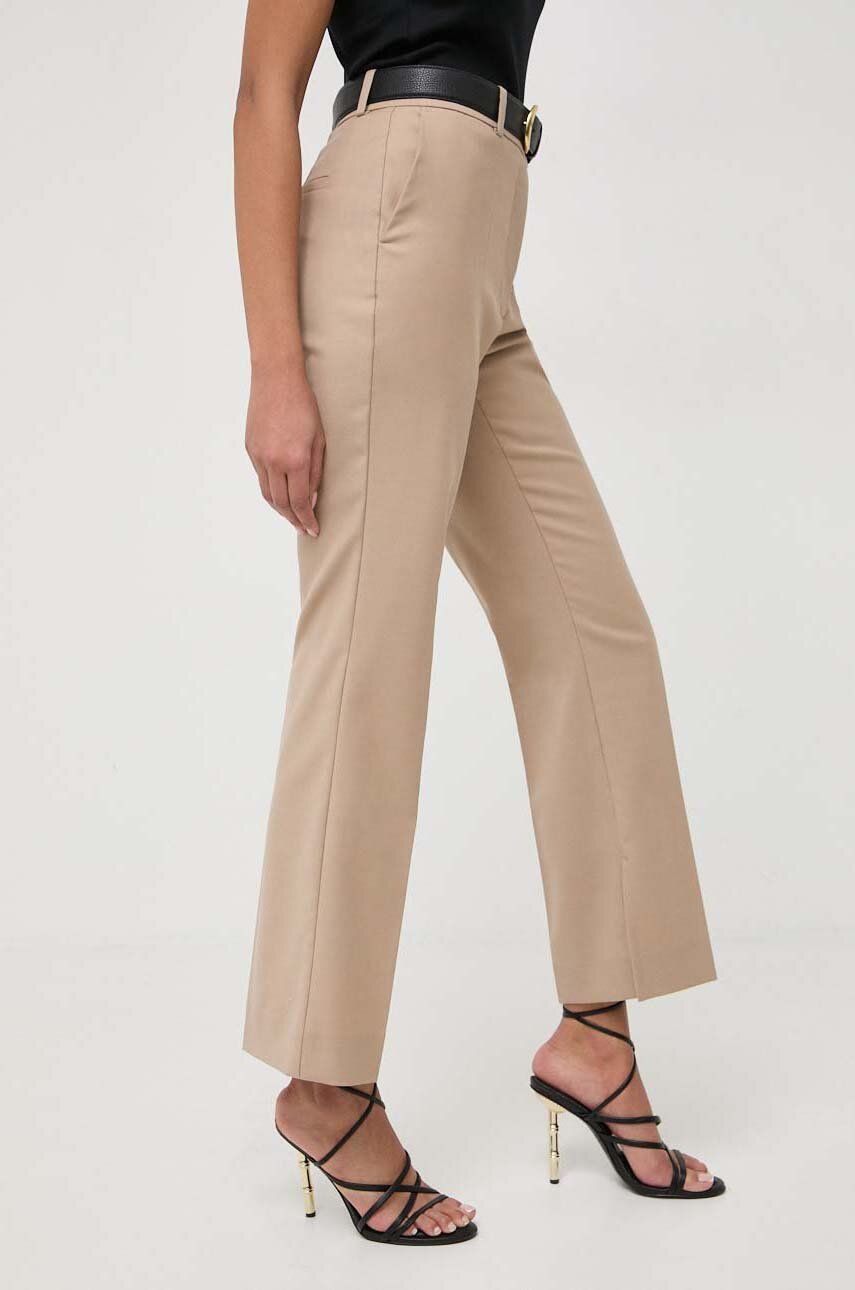 Ivy Oak pantaloni din lână culoarea bej, drept, high waist IO115166