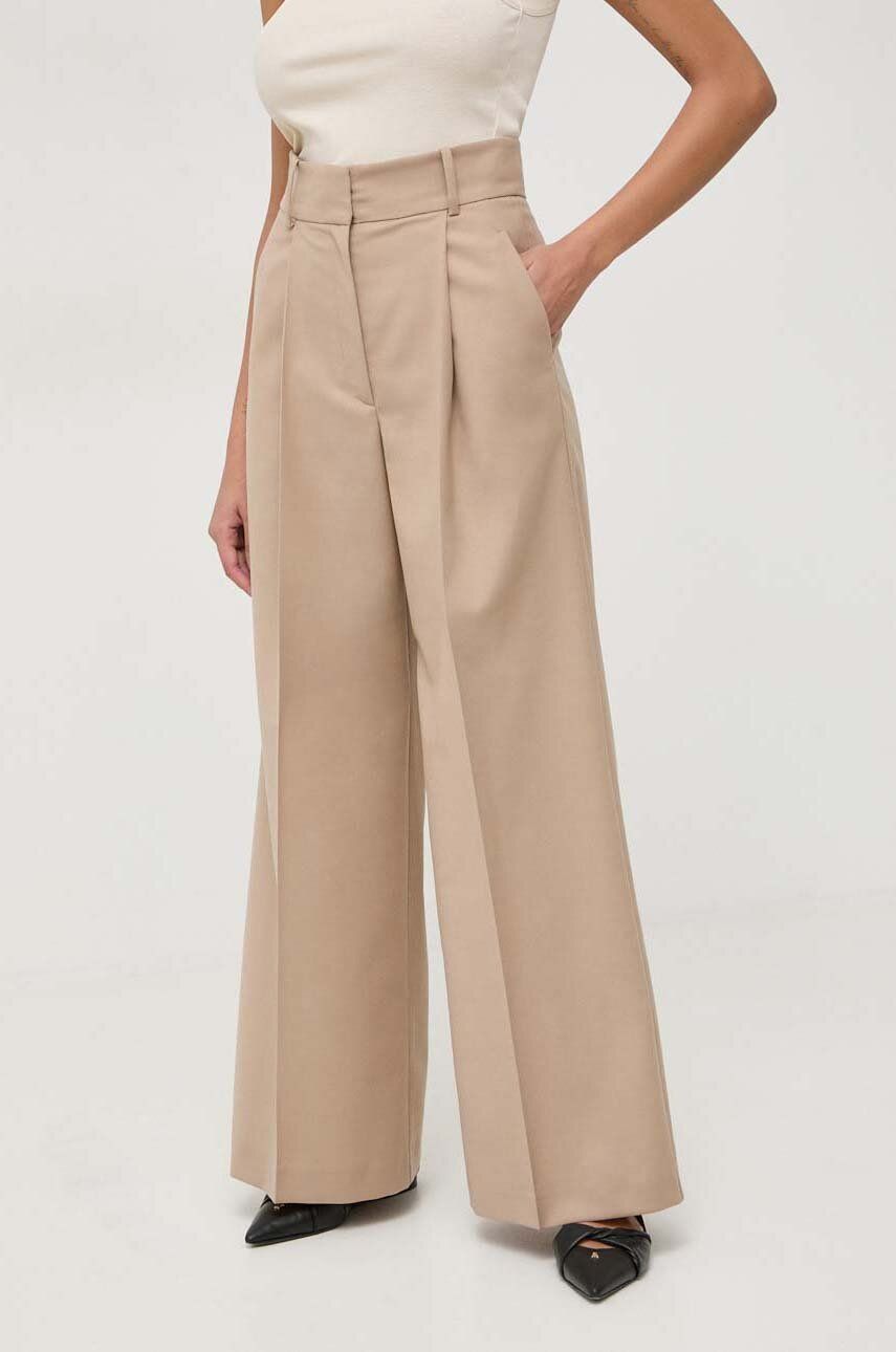 Ivy Oak pantaloni din lana culoarea bej, lat, high waist