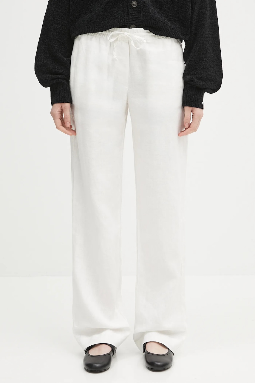 Samsoe Samsoe pantaloni din in HOYS culoarea alb, drept, medium waist, F23900002