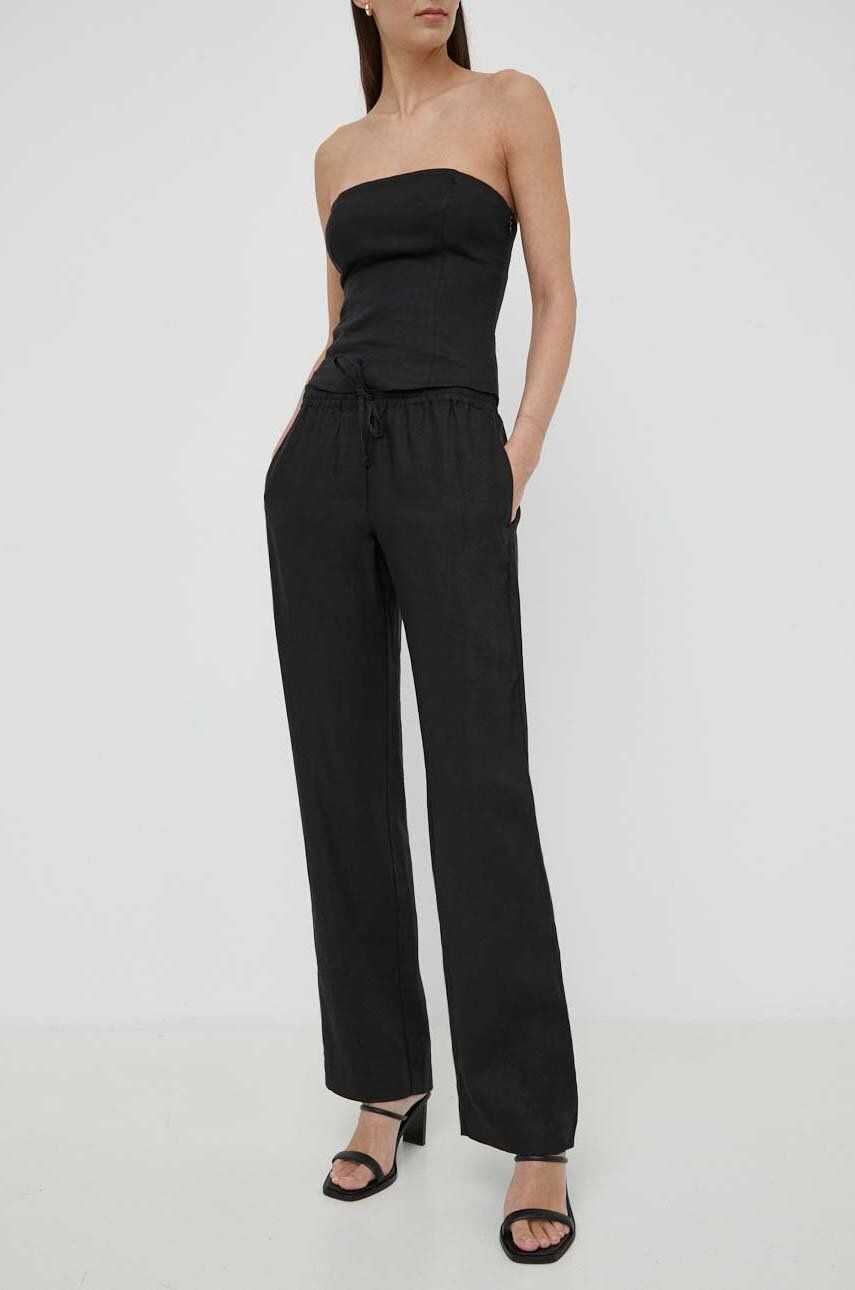 Samsoe Samsoe pantaloni din in HOYS culoarea negru, drept, medium waist, F23900002