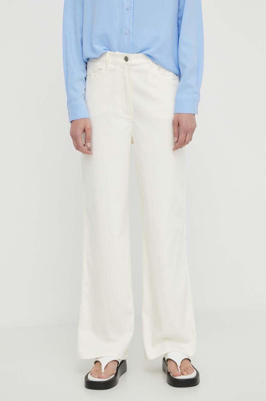 Samsoe Samsoe pantaloni din amestec de in SASHELLY culoarea bej, drept, high waist, F24100025