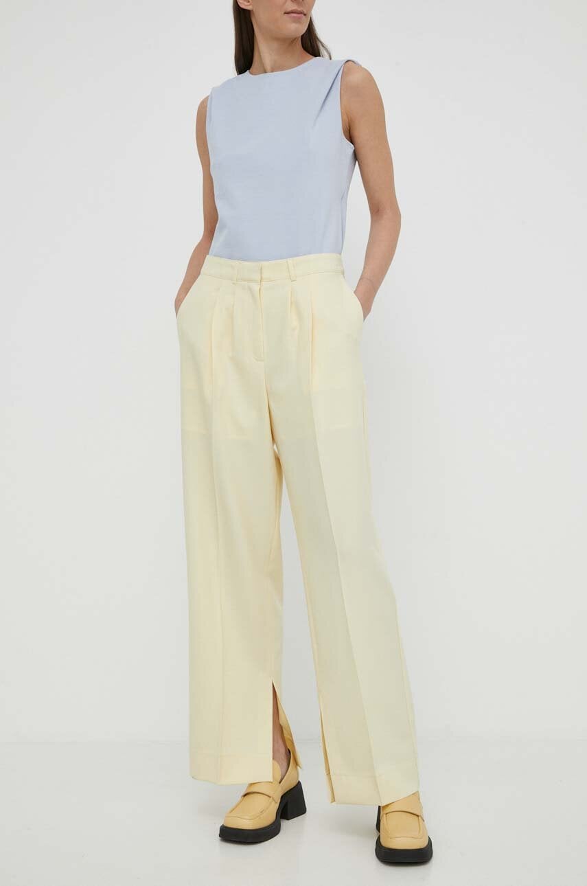 Herskind pantaloni femei, culoarea galben, lat, high waist Herskind pantaloni femei, culoarea galben, lat, high waist