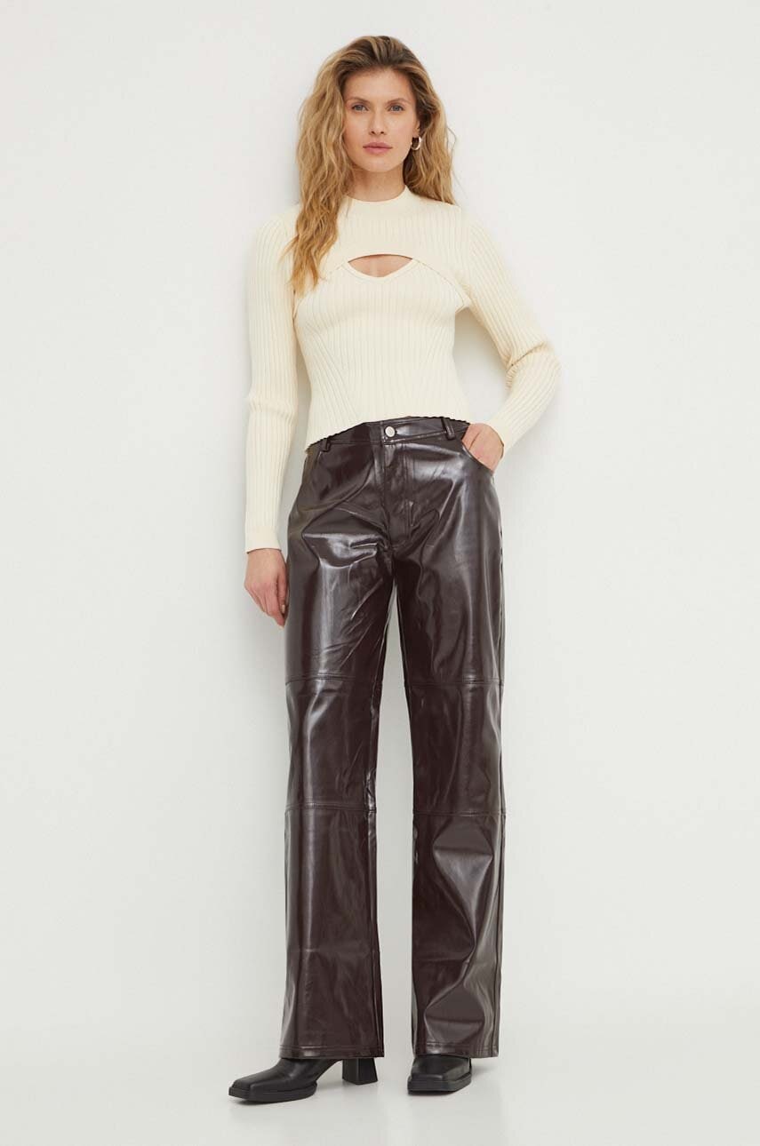 Résumé pantaloni femei, culoarea maro, drept, high waist