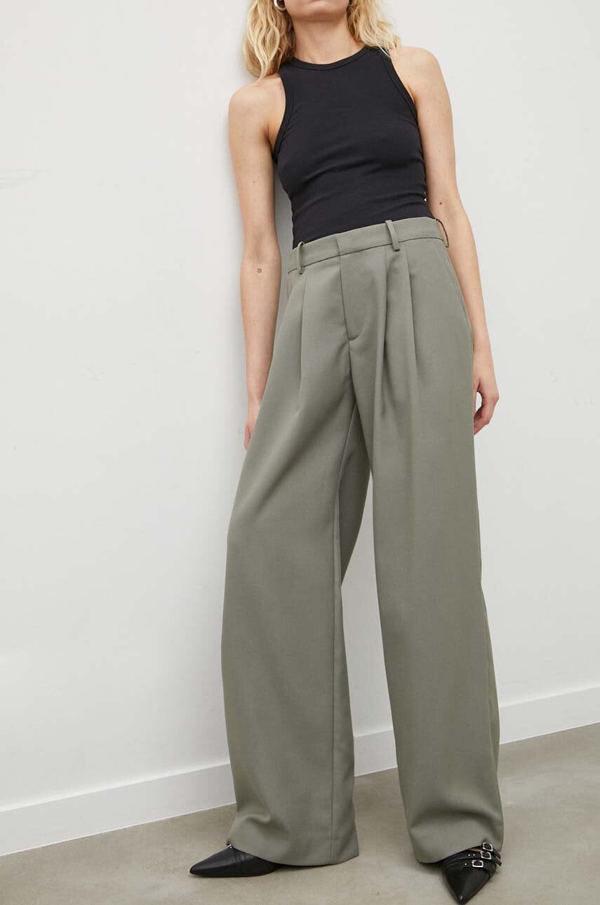 Won Hundred pantaloni femei, culoarea verde, lat, high waist 2699-14199