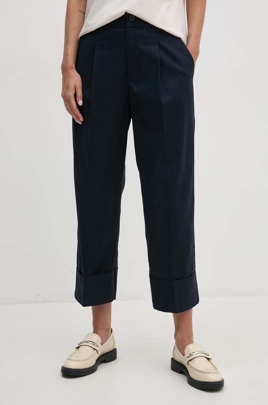 Levně Kalhoty Lauren Ralph Lauren dámské, tmavomodrá barva, jednoduché, high waist