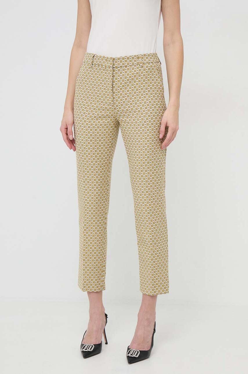 Weekend Max Mara pantaloni femei, culoarea galben, fason tigareta, high waist