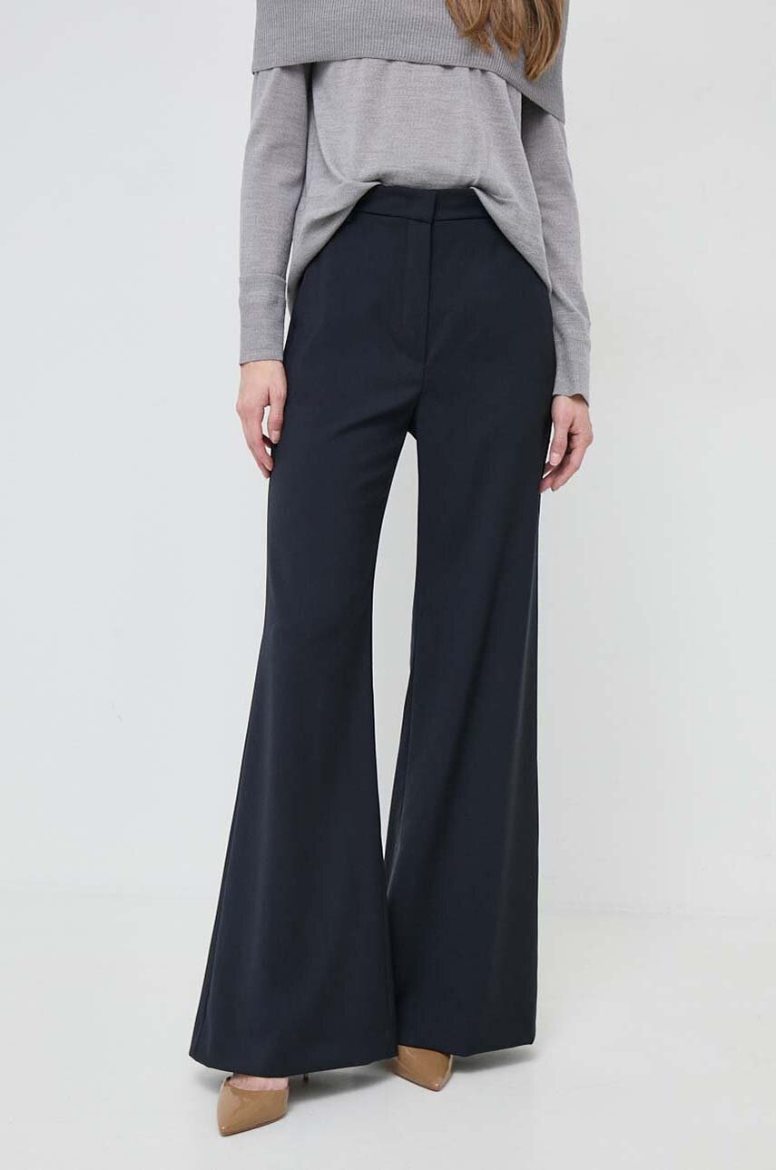 Weekend Max Mara pantaloni de lana culoarea albastru marin, evazati, high waist