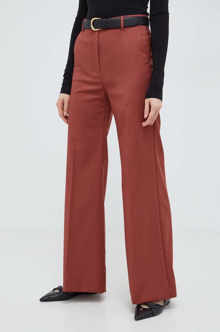 Weekend Max Mara pantaloni de lână culoarea roșu, evazați, high waist 2415130000000