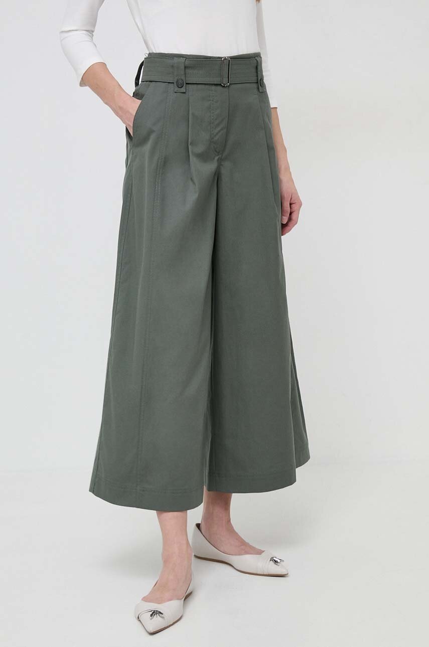 Weekend Max Mara pantaloni de bumbac culoarea verde, lat, high waist