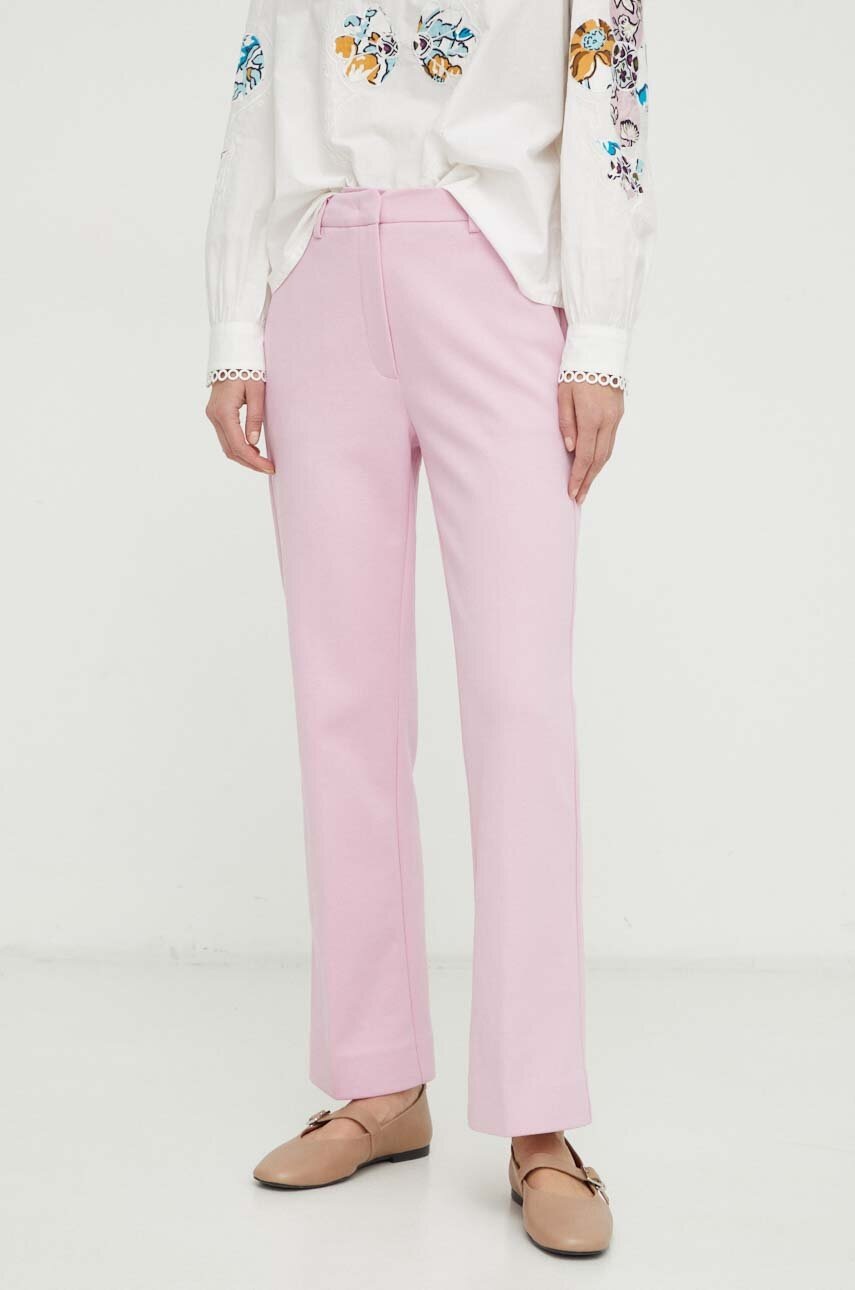 Weekend Max Mara pantaloni femei, culoarea roz, drept, high waist 2415780000000