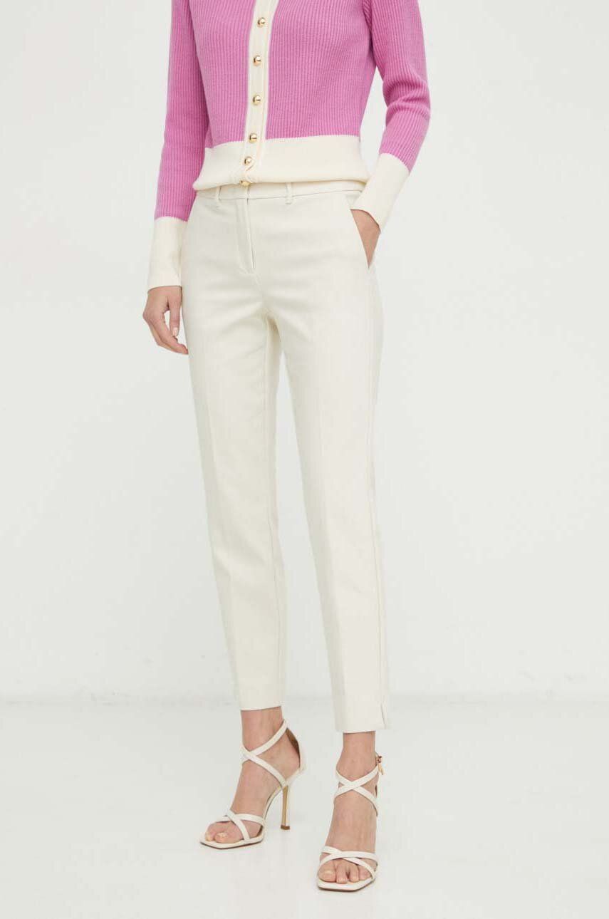 Marella pantaloni femei, culoarea bej, fason tigareta, medium waist