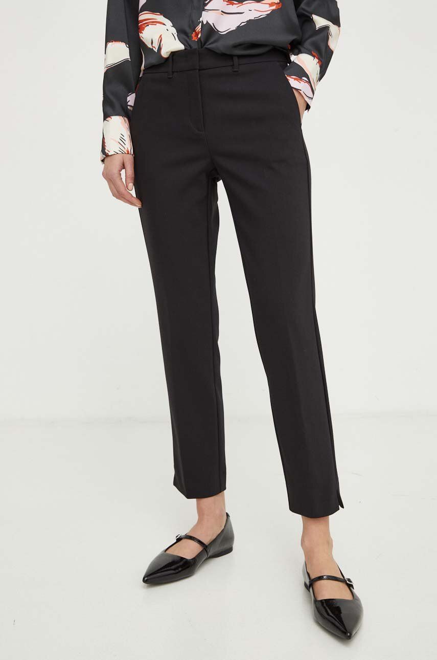 Marella pantaloni femei, culoarea negru, fason tigareta, medium waist