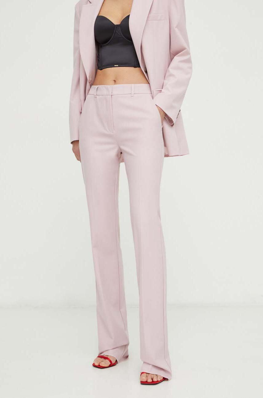 Marella pantaloni femei, culoarea roz, drept, high waist 2413130000000