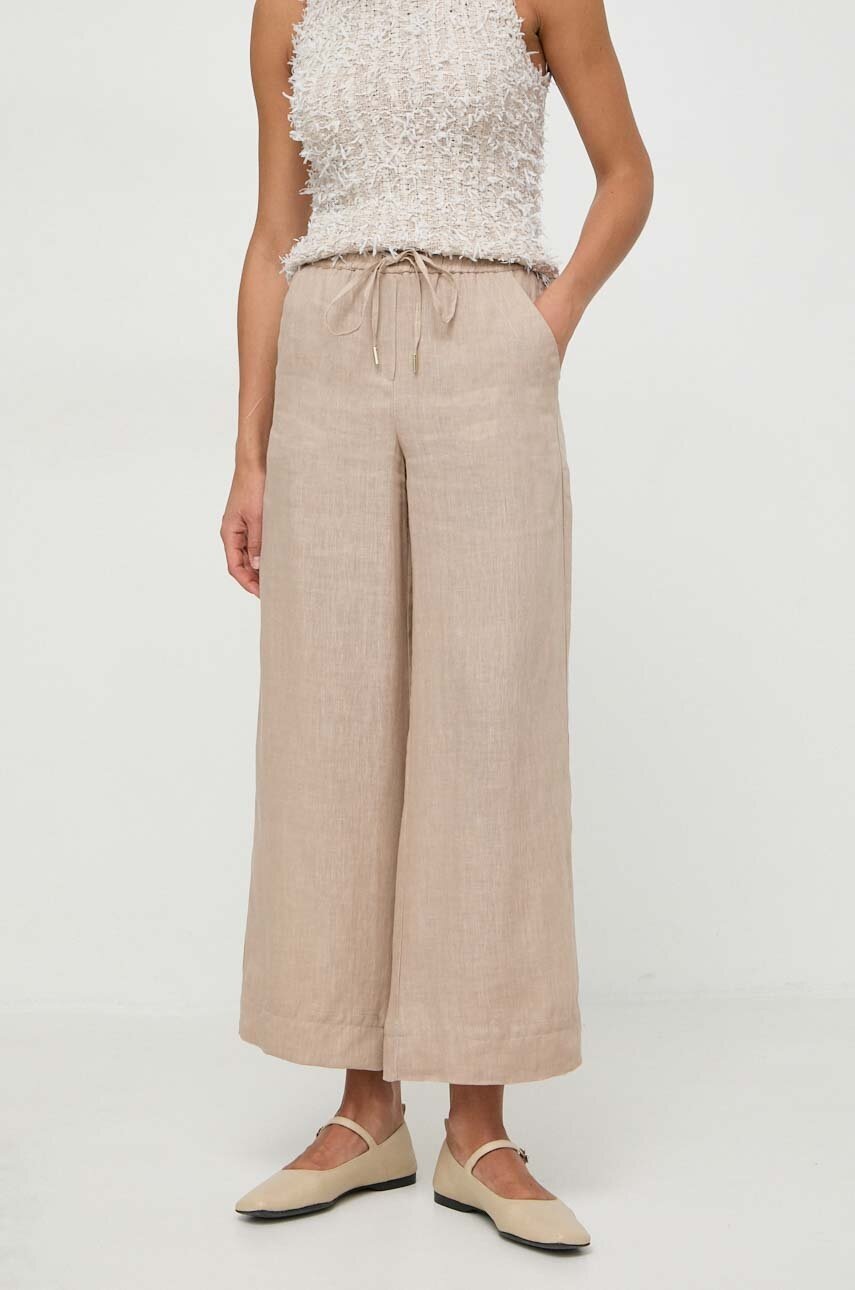 Marella pantaloni din in culoarea bej, lat, high waist