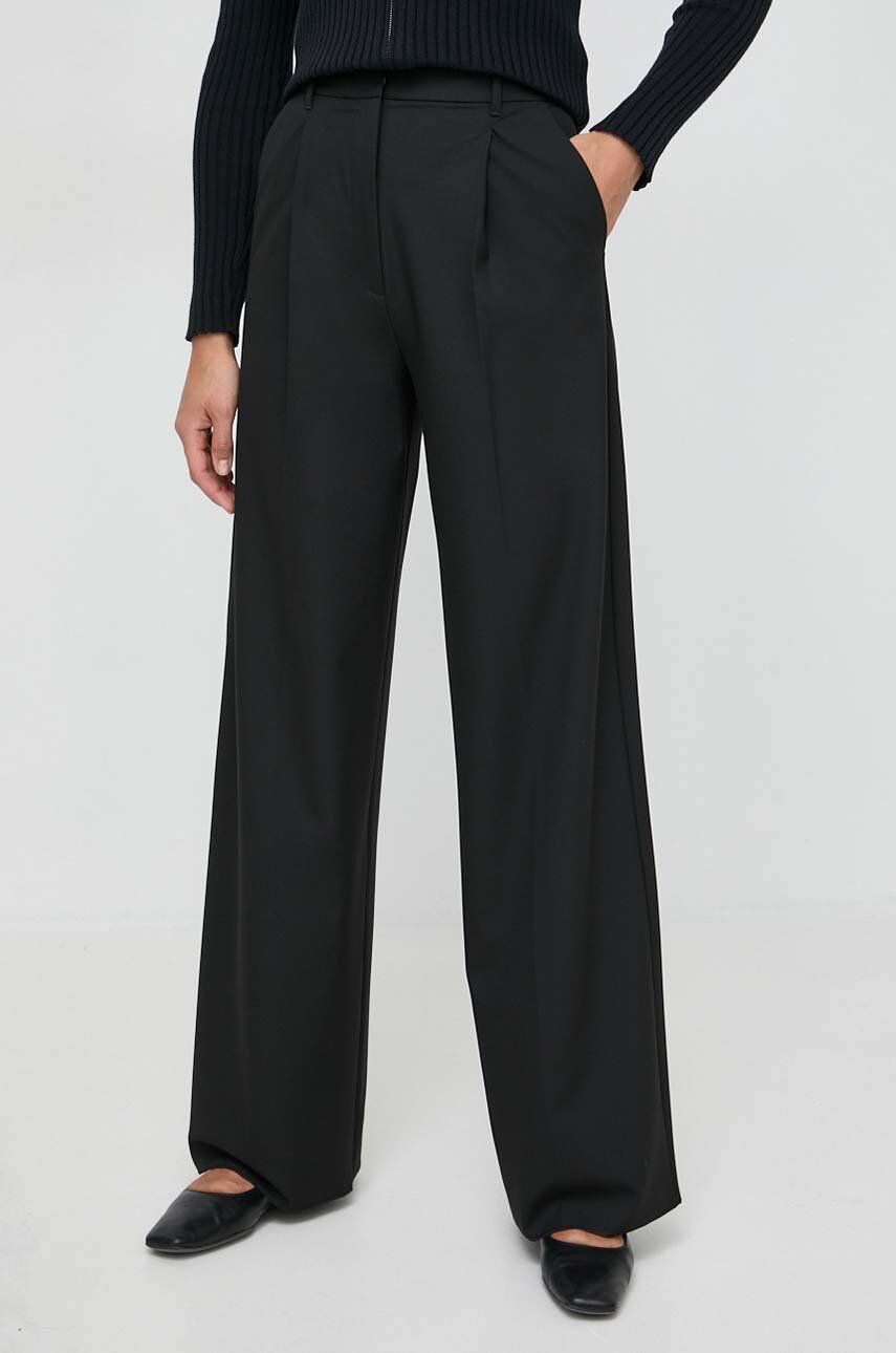 Marella pantaloni femei, culoarea negru, lat, high waist 2413130000000