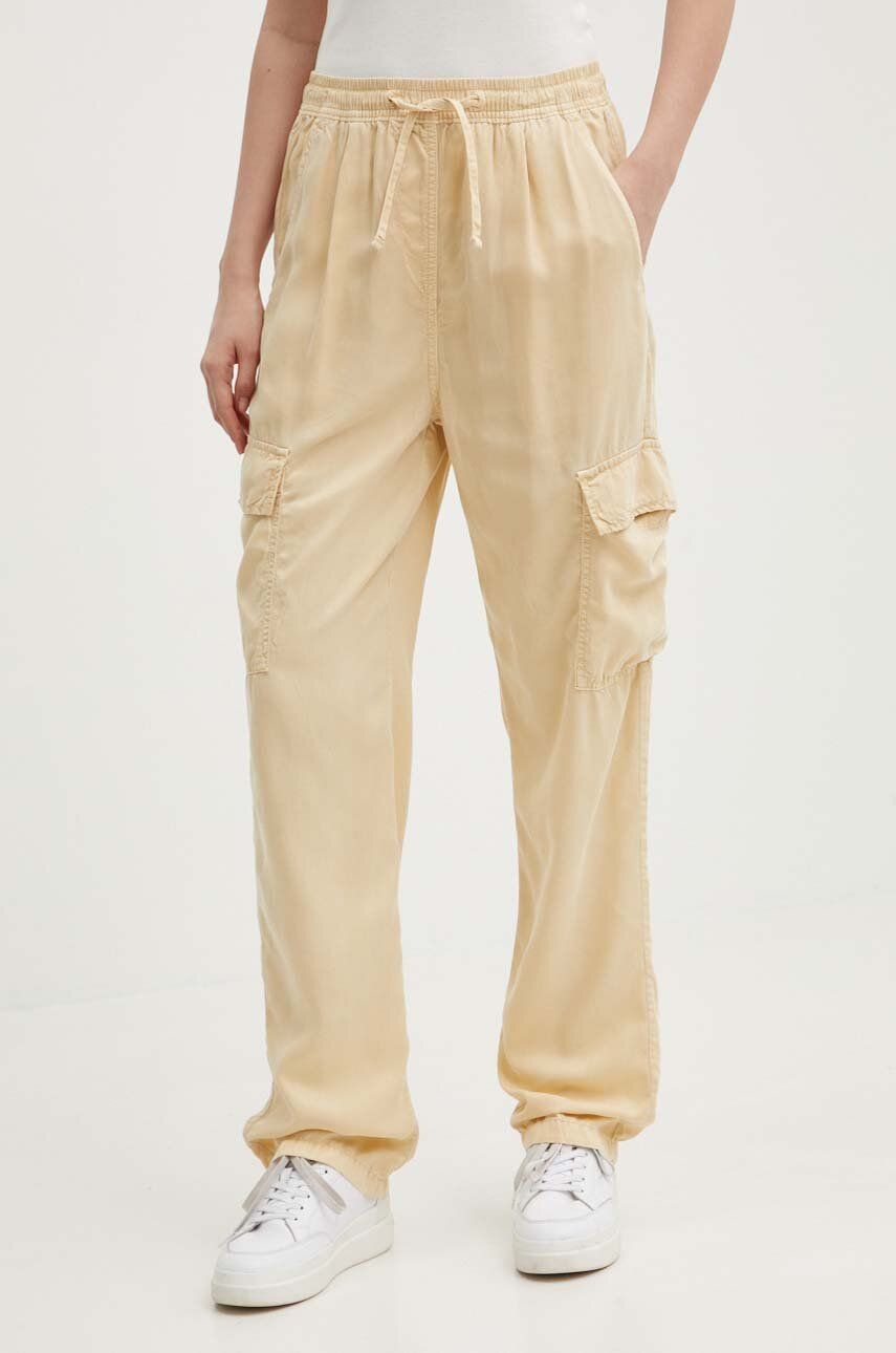 Pepe Jeans pantaloni EVA femei, culoarea bej, fason cargo, high waist, PL211738