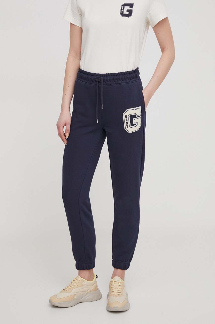 Gant pantaloni de trening culoarea albastru marin, cu imprimeu