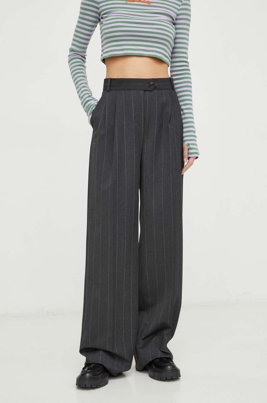 MAX&Co. pantaloni x CHUFY femei, culoarea gri, lat, high waist