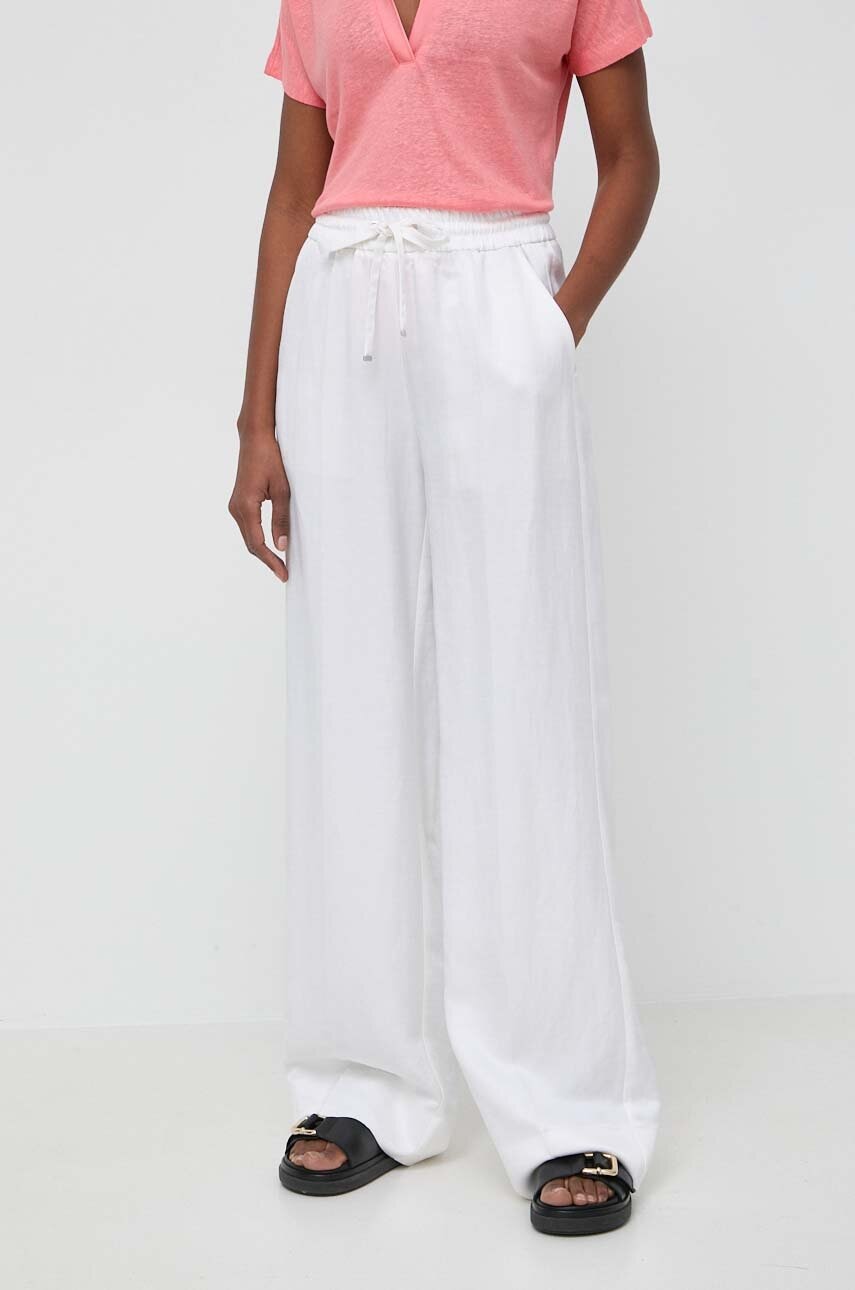 BOSS pantaloni din amestec de in culoarea bej, drept, high waist